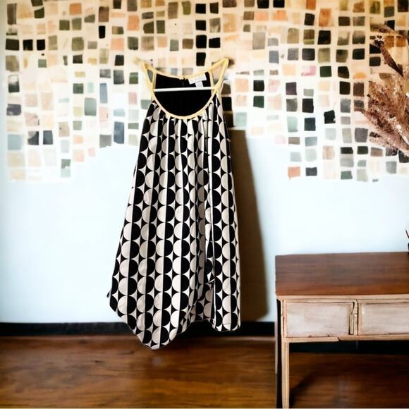 New York & Company Tops - New York & Company Ying Yang Black White Yellow Polka Dot Blouse Size Small